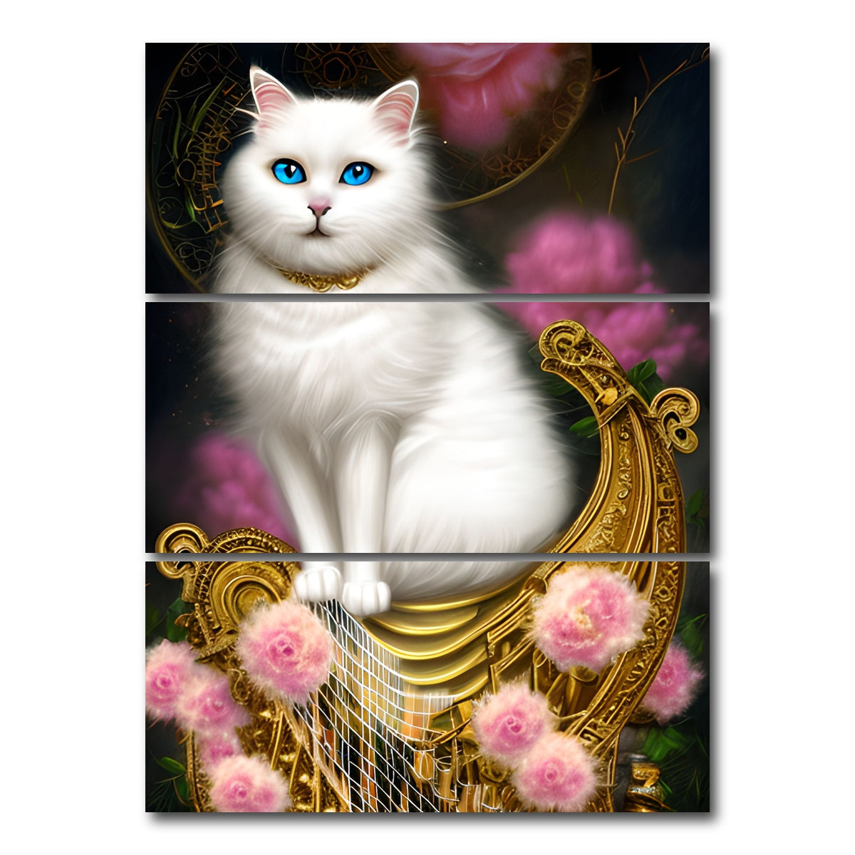 AUTO-MOCKUP WHITE | Steampunk Fantasy Cat | 3 Piece | Gallery Wrap Canvas | group=8x18_stacked