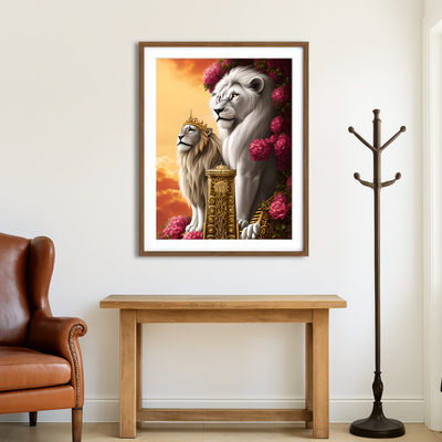 AUTO-MOCKUP ROOM | Steampunk Fantasy Lion King Wall Art