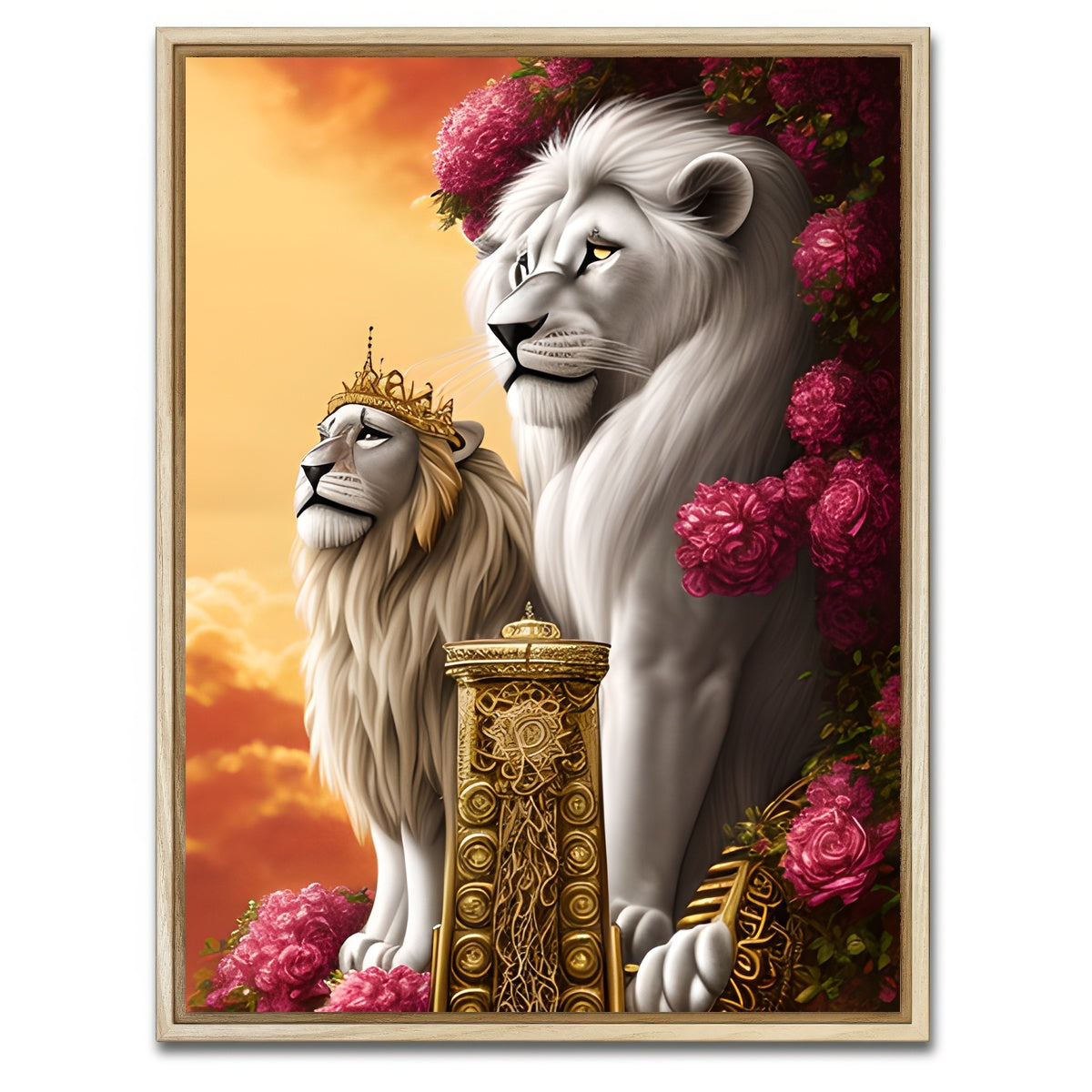 AUTO-MOCKUP WHITE | Steampunk Fantasy Lion King | 1 Piece | Natural Framed Canvas | group=3x4