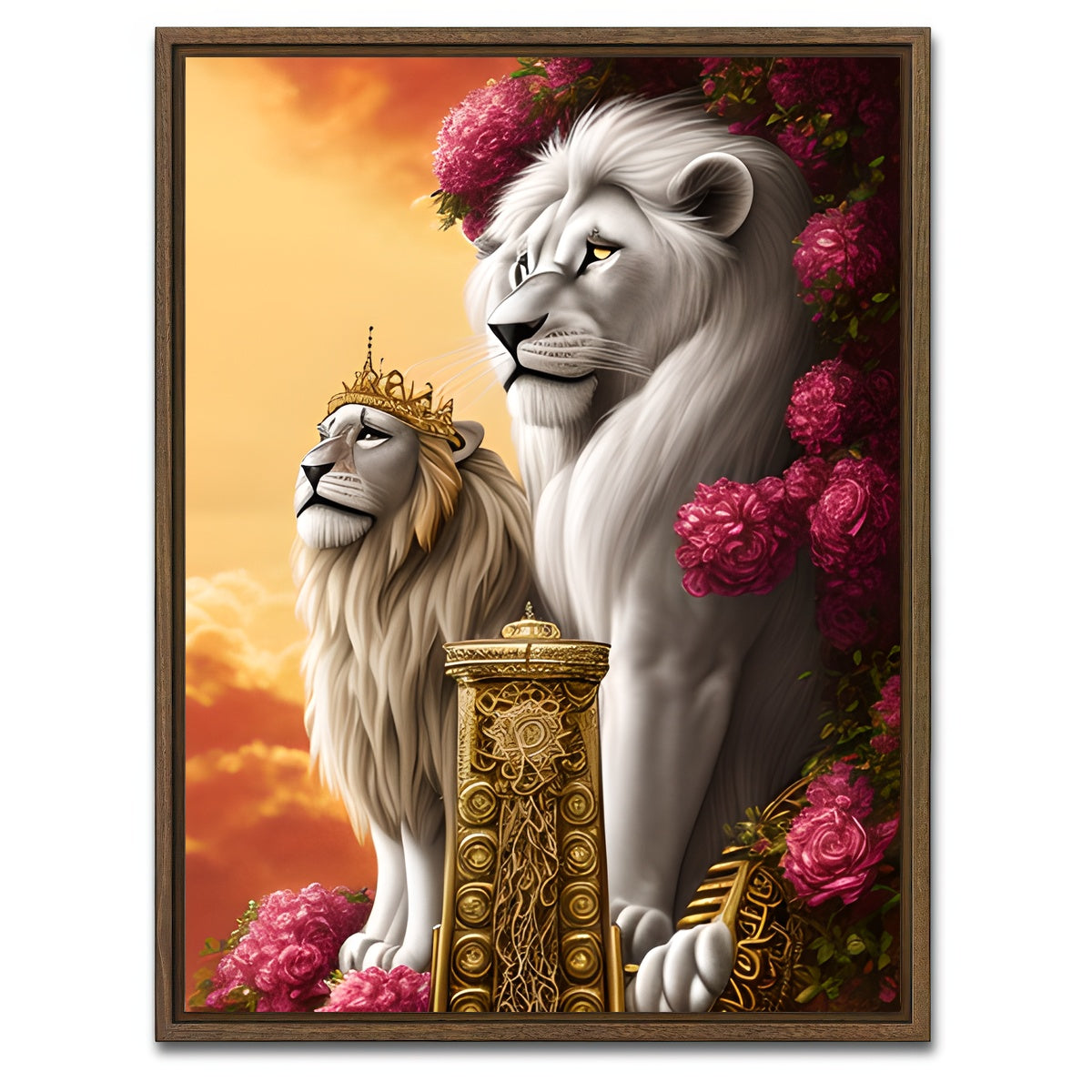 AUTO-MOCKUP WHITE | Steampunk Fantasy Lion King | 1 Piece | Walnut Framed Canvas | group=3x4