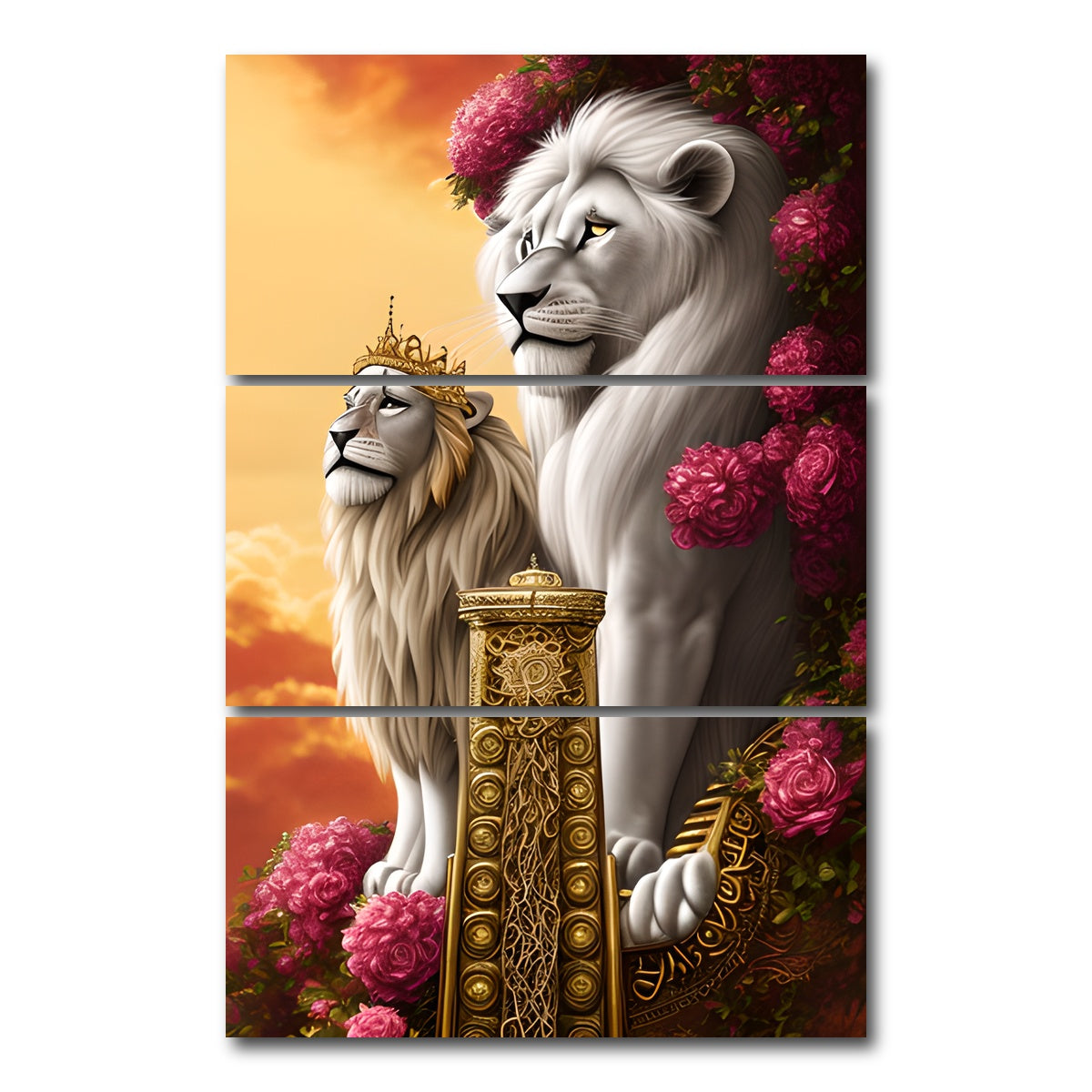 AUTO-MOCKUP WHITE | Steampunk Fantasy Lion King | 3 Piece | Gallery Wrap Canvas | group=12x24_stacked