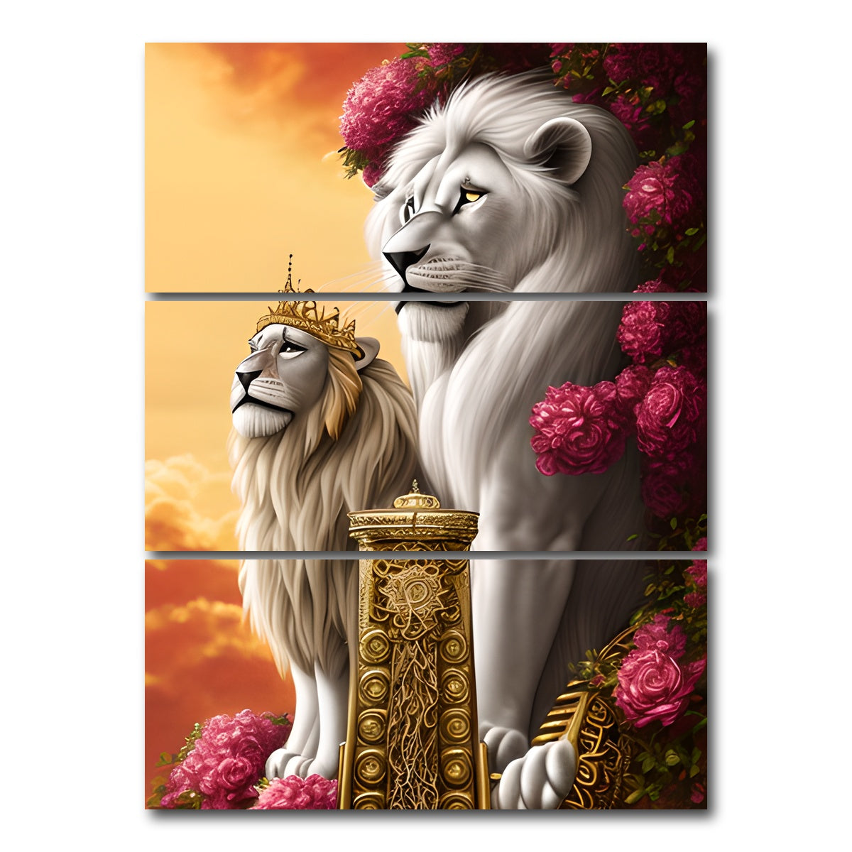 AUTO-MOCKUP WHITE | Steampunk Fantasy Lion King | 3 Piece | Gallery Wrap Canvas | group=8x18_stacked