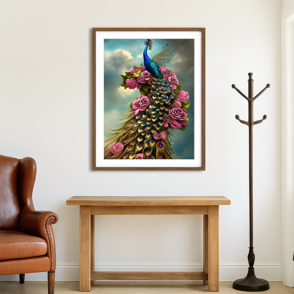 AUTO-MOCKUP ROOM | Steampunk Fantasy Peacock Wall Art