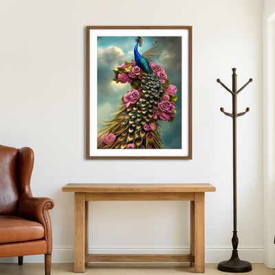 AUTO-MOCKUP ROOM | Steampunk Fantasy Peacock Wall Art