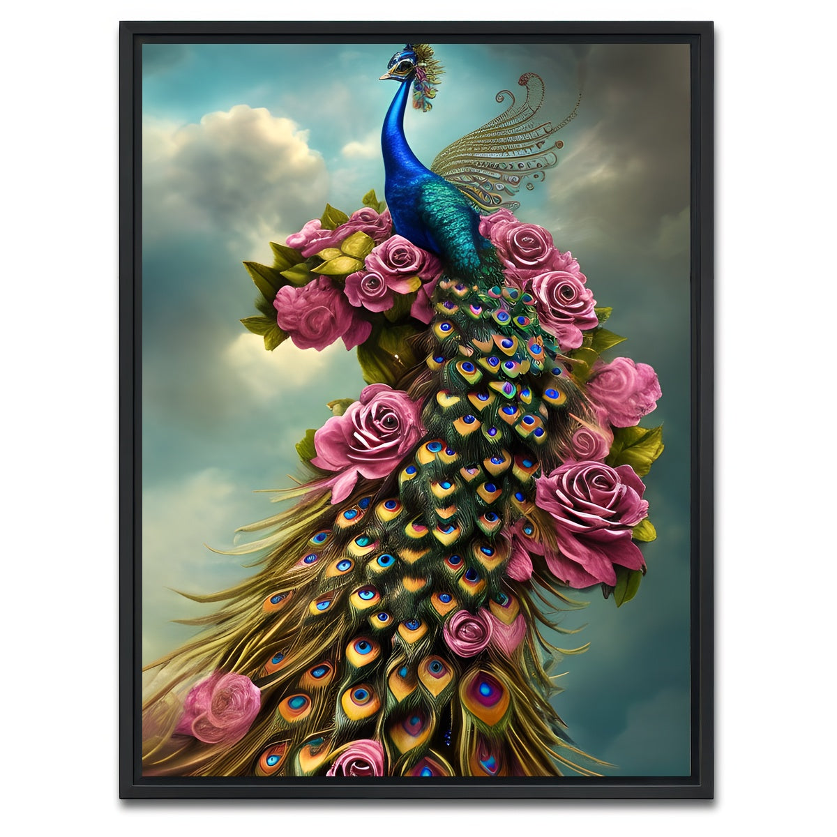 AUTO-MOCKUP WHITE | Steampunk Fantasy Peacock | 1 Piece | Black Framed Canvas | group=3x4