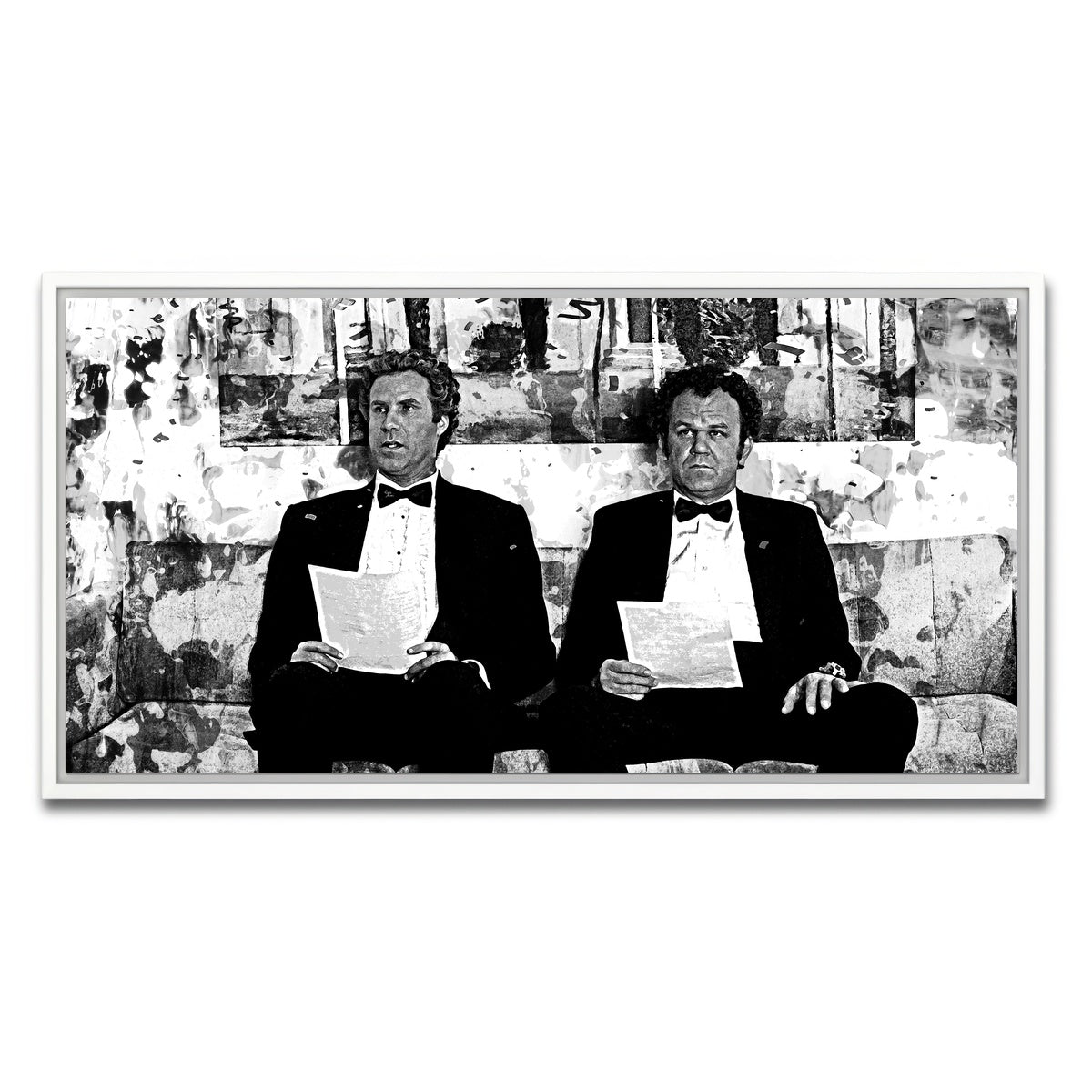 AUTO-MOCKUP WHITE | Step Brothers Grayscale | 1 Piece | White Framed Canvas | group=2x1