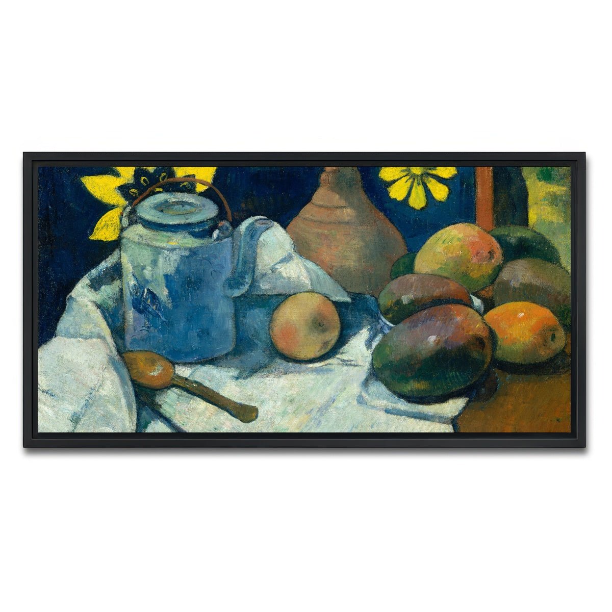 AUTO-MOCKUP WHITE | Still Life with Teapot and Fruit | 1 Piece | Black Framed Canvas | group=2x1