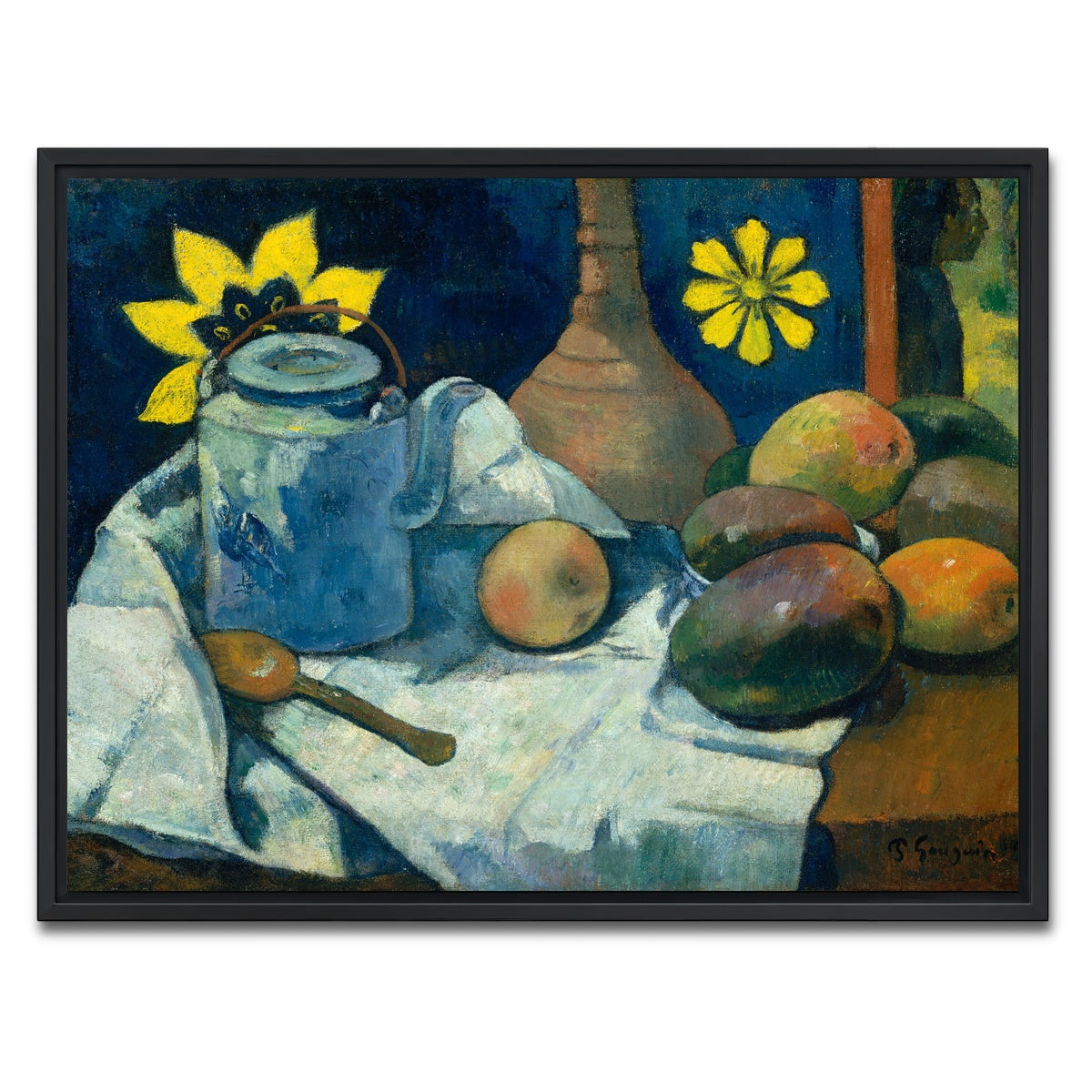 AUTO-MOCKUP WHITE | Still Life with Teapot and Fruit | 1 Piece | Black Framed Canvas | group=4x3