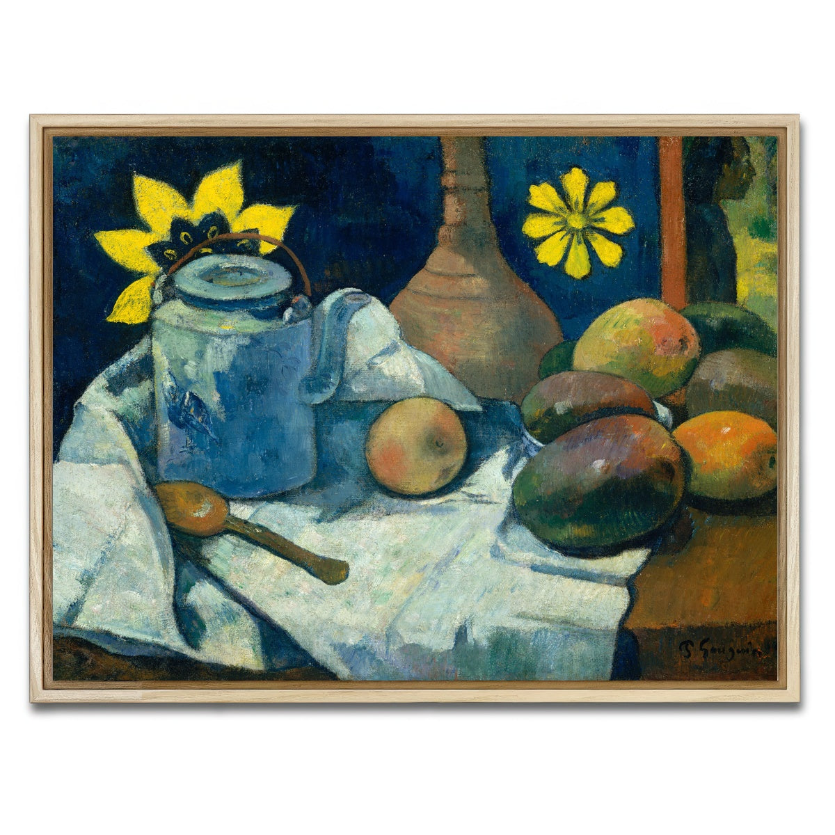AUTO-MOCKUP WHITE | Still Life with Teapot and Fruit | 1 Piece | Natural Framed Canvas | group=4x3
