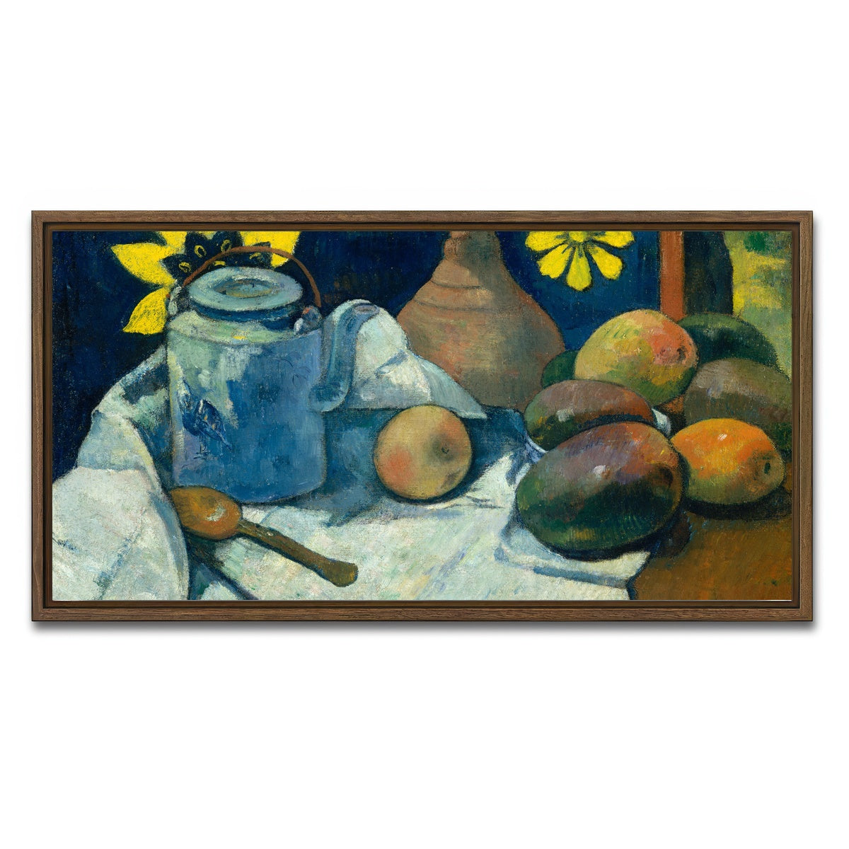 AUTO-MOCKUP WHITE | Still Life with Teapot and Fruit | 1 Piece | Walnut Framed Canvas | group=2x1