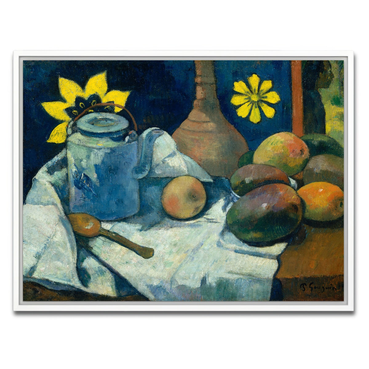 AUTO-MOCKUP WHITE | Still Life with Teapot and Fruit | 1 Piece | White Framed Canvas | group=4x3