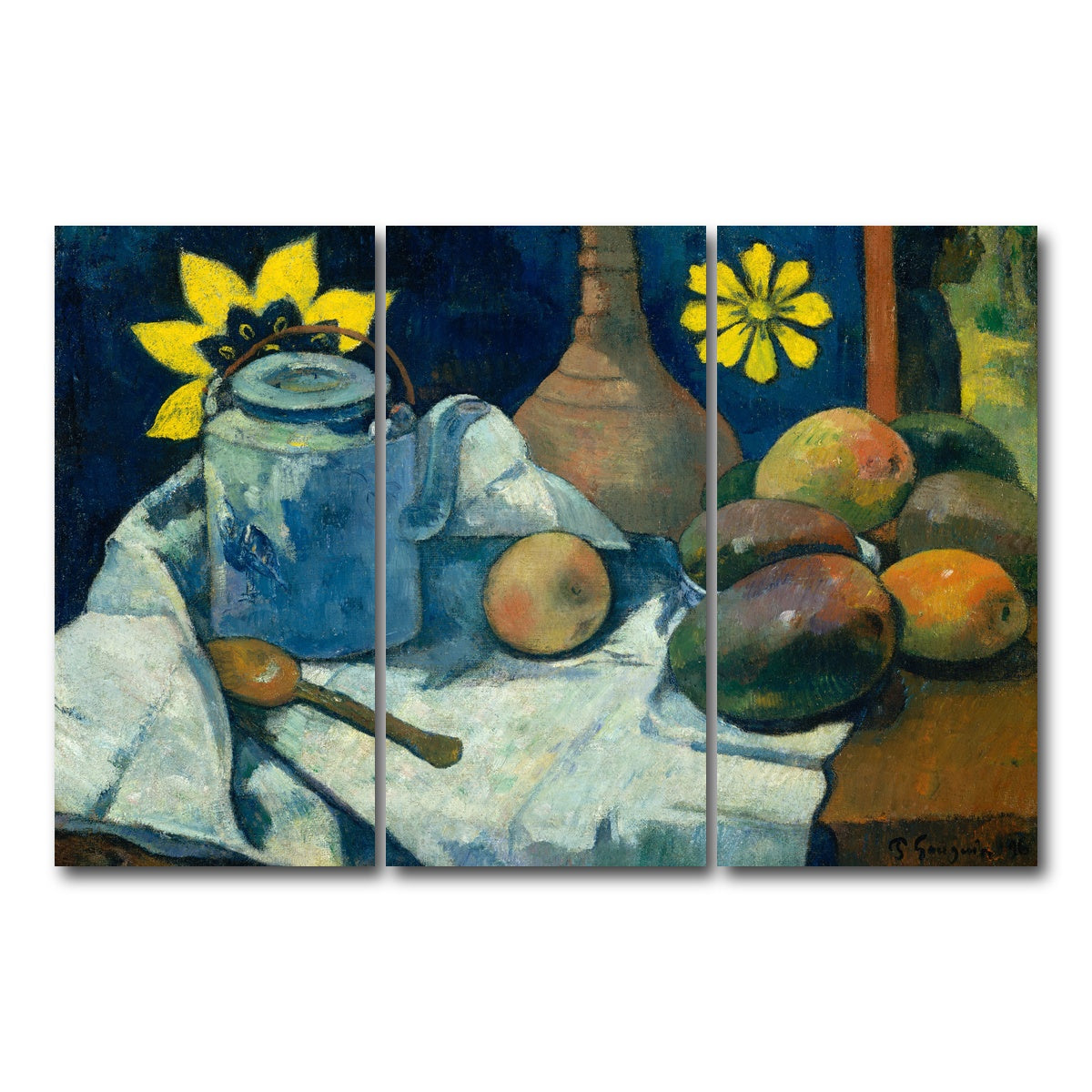 AUTO-MOCKUP WHITE | Still Life with Teapot and Fruit | 3 Piece | Gallery Wrap Canvas | group=12x24