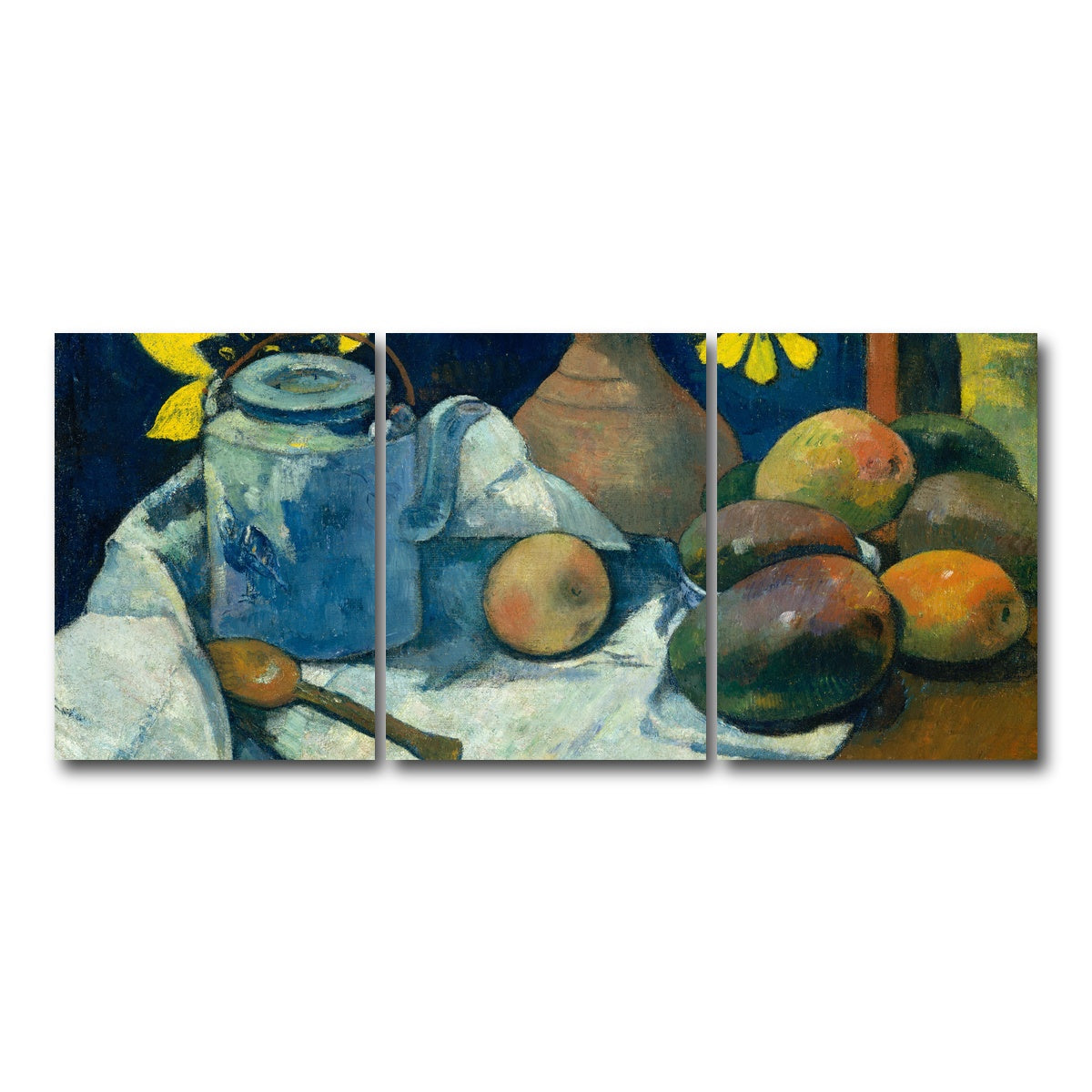 AUTO-MOCKUP WHITE | Still Life with Teapot and Fruit | 3 Piece | Gallery Wrap Canvas | group=18x24