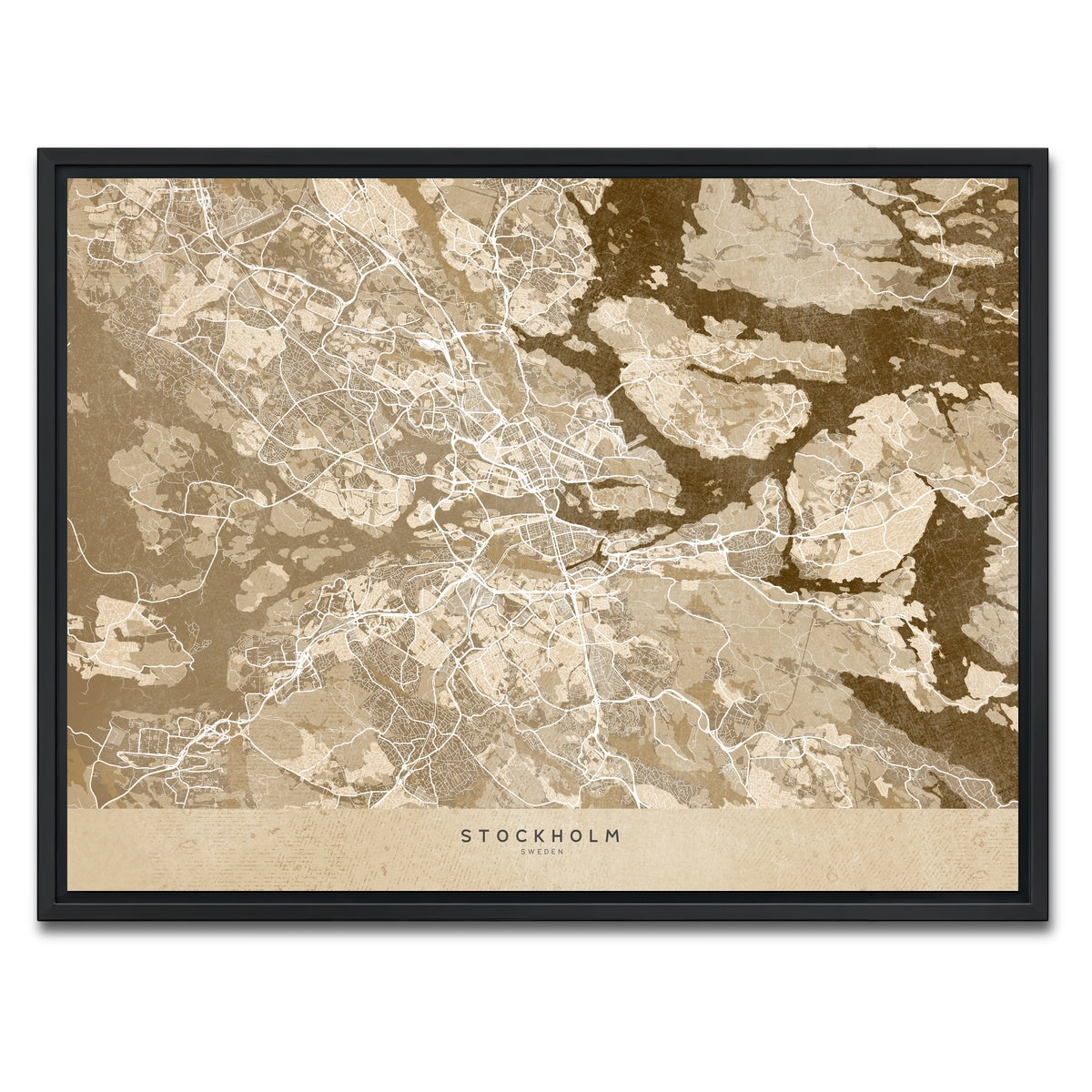 AUTO-MOCKUP WHITE | Stockholm Map | 1 Piece | Black Framed Canvas | group=4x3