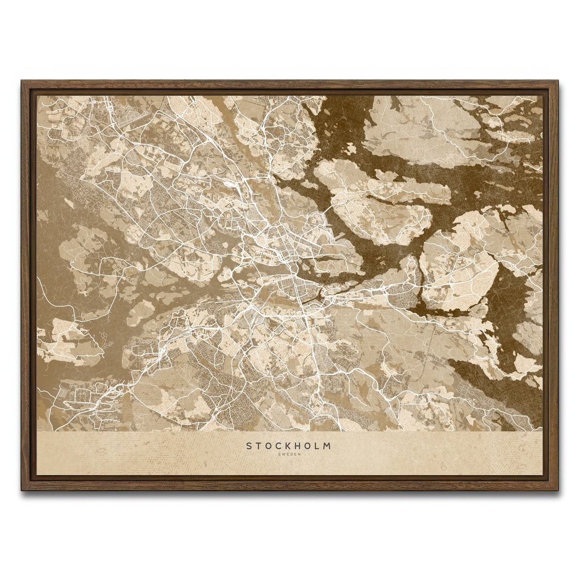 AUTO-MOCKUP WHITE | Stockholm Map | 1 Piece | Walnut Framed Canvas | group=4x3