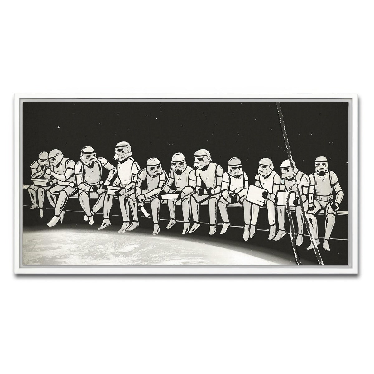 AUTO-MOCKUP WHITE | Storm Trooper Lunch on a Skyscraper | 1 Piece | White Framed Canvas | group=2x1
