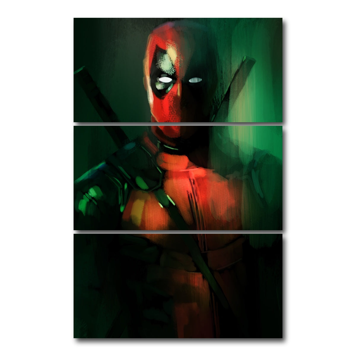 AUTO-MOCKUP WHITE | Streaks of Deadpool | 3 Piece | Gallery Wrap Canvas | group=12x24_stacked