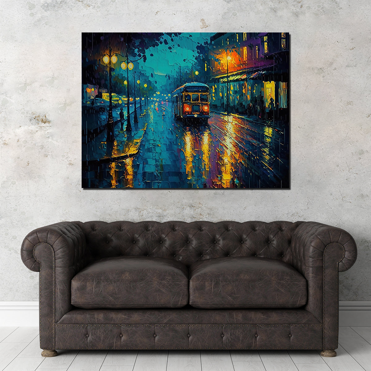 Street Car on a Rainy Evening
