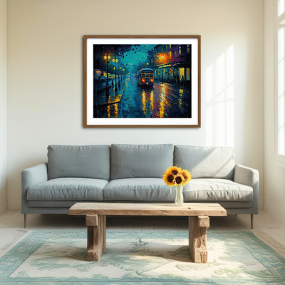 AUTO-MOCKUP ROOM | Street Car on a Rainy Evening Wall Art