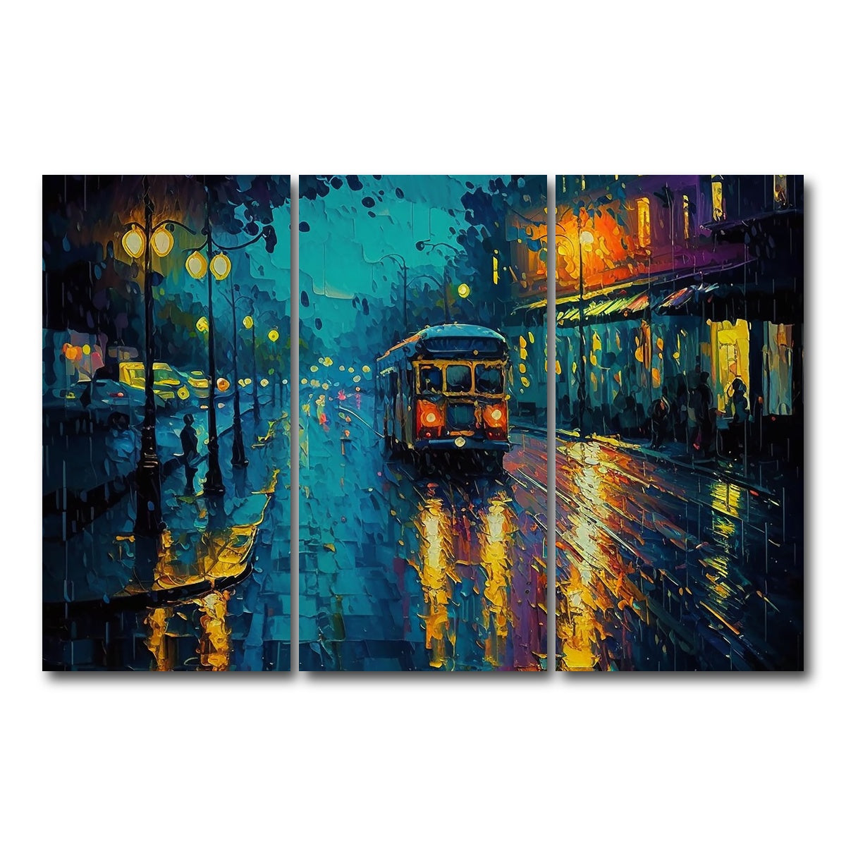 AUTO-MOCKUP WHITE | Street Car on a Rainy Evening | 3 Piece | Gallery Wrap Canvas | group=12x24