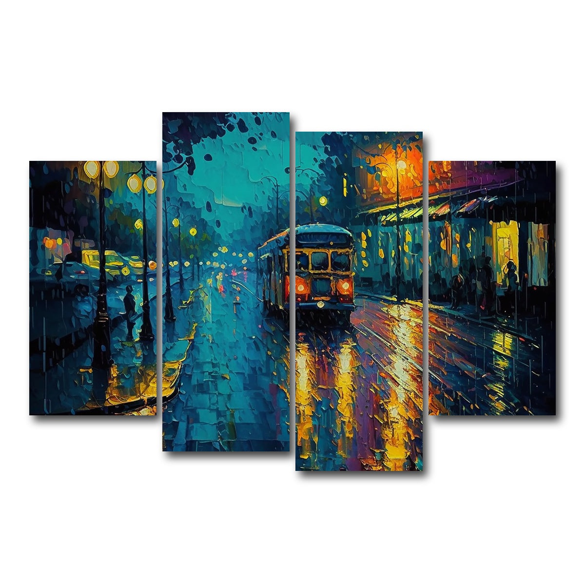 AUTO-MOCKUP WHITE | Street Car on a Rainy Evening | 4 Piece | Gallery Wrap Canvas | group=4_short