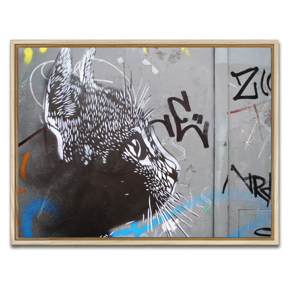 AUTO-MOCKUP WHITE | Street art cat | 1 Piece | Natural Framed Canvas | group=4x3