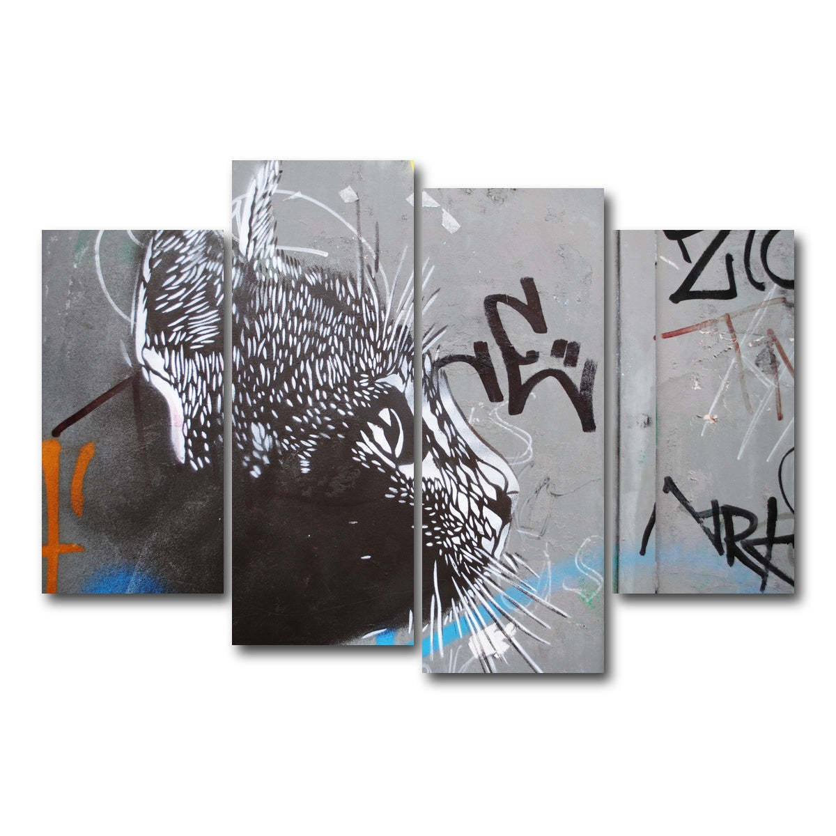 AUTO-MOCKUP WHITE | Street art cat | 4 Piece | Gallery Wrap Canvas | group=4_short