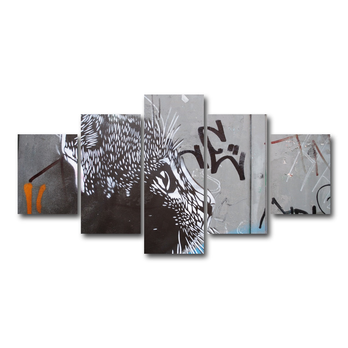 AUTO-MOCKUP WHITE | Street art cat | 5 Piece | Gallery Wrap Canvas | group=5_short