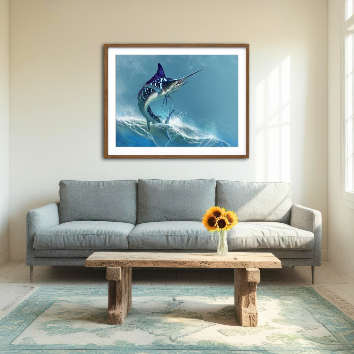 AUTO-MOCKUP ROOM | Striped Marlin on Sea Wall Art