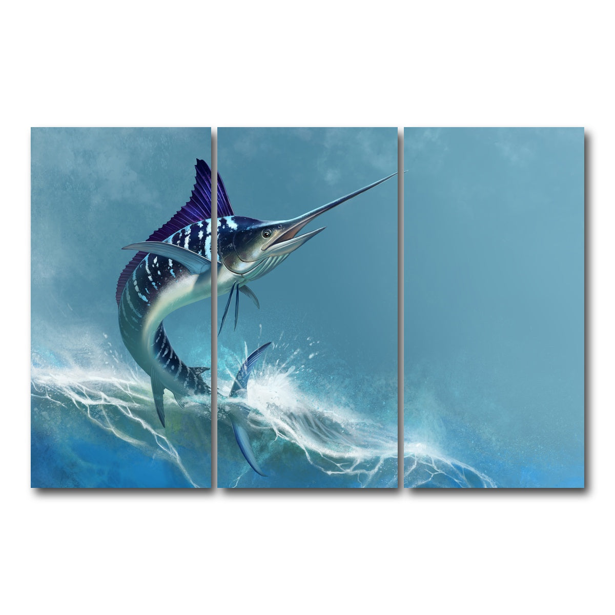 AUTO-MOCKUP WHITE | Striped marlin on sea | 3 Piece | Gallery Wrap Canvas | group=12x24