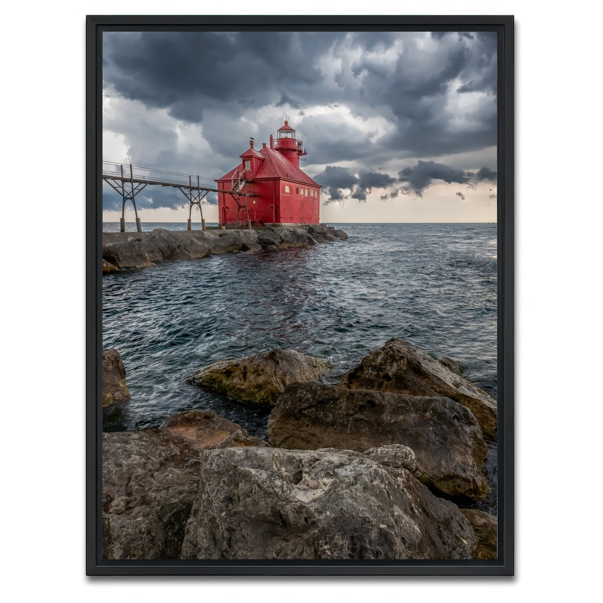 AUTO-MOCKUP WHITE | Sturgeon Bay Ship Canal Pierhead Lighthouse | 1 Piece | Black Framed Canvas | group=3x4