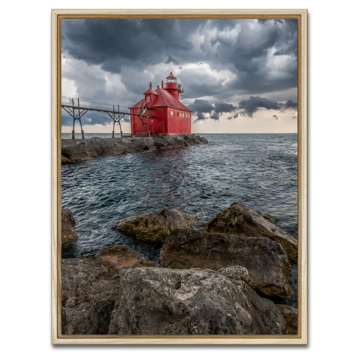 AUTO-MOCKUP WHITE | Sturgeon Bay Ship Canal Pierhead Lighthouse | 1 Piece | Natural Framed Canvas | group=3x4