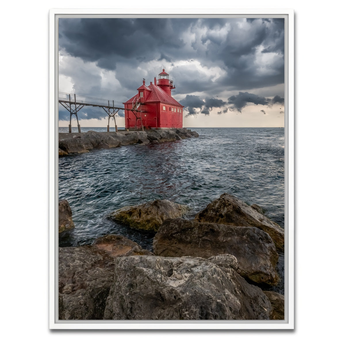 AUTO-MOCKUP WHITE | Sturgeon Bay Ship Canal Pierhead Lighthouse | 1 Piece | White Framed Canvas | group=3x4