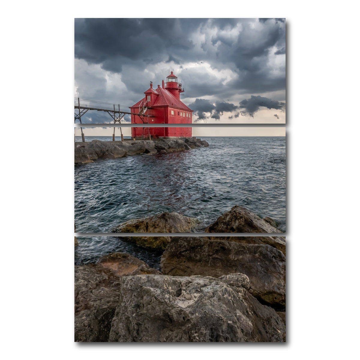 AUTO-MOCKUP WHITE | Sturgeon Bay Ship Canal Pierhead Lighthouse | 3 Piece | Gallery Wrap Canvas | group=12x24_stacked