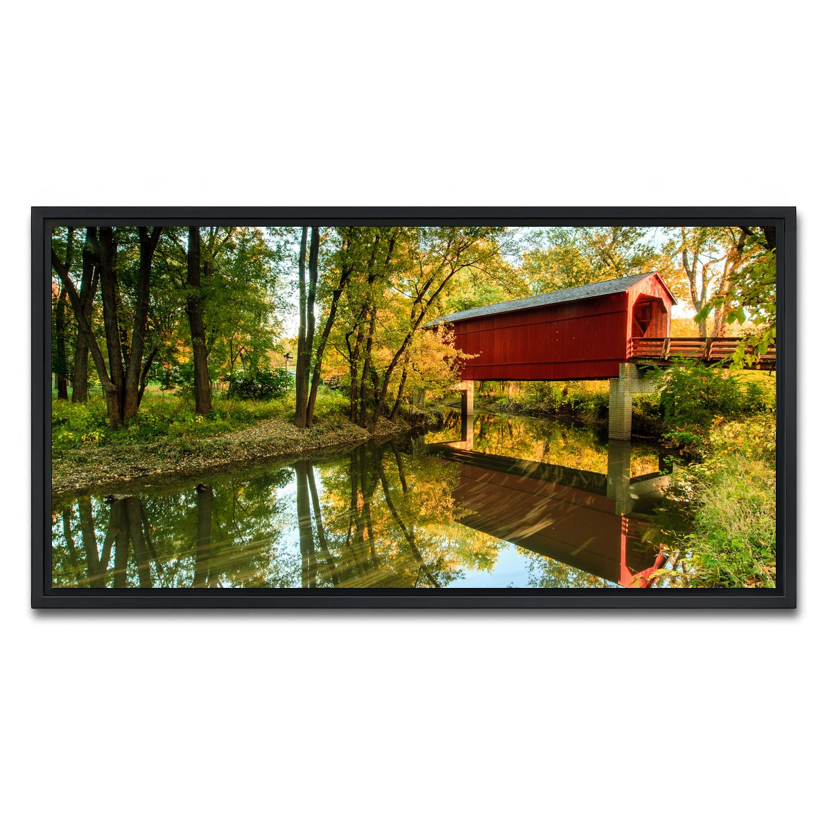 AUTO-MOCKUP WHITE | Sugar Creek Covered Bridge | 1 Piece | Black Framed Canvas | group=2x1