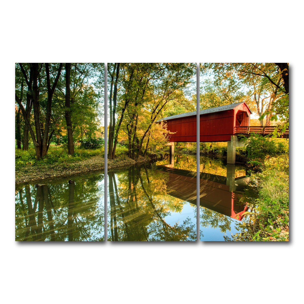 AUTO-MOCKUP WHITE | Sugar Creek Covered Bridge | 3 Piece | Gallery Wrap Canvas | group=12x24
