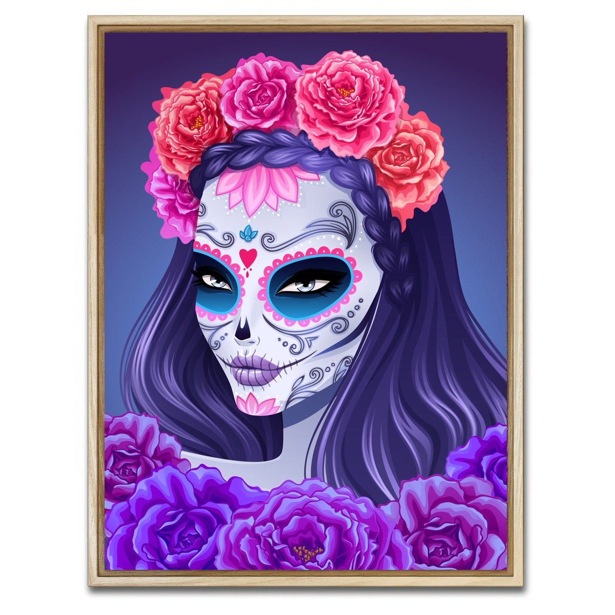 AUTO-MOCKUP WHITE | Sugar skull woman | 1 Piece | Natural Framed Canvas | group=3x4
