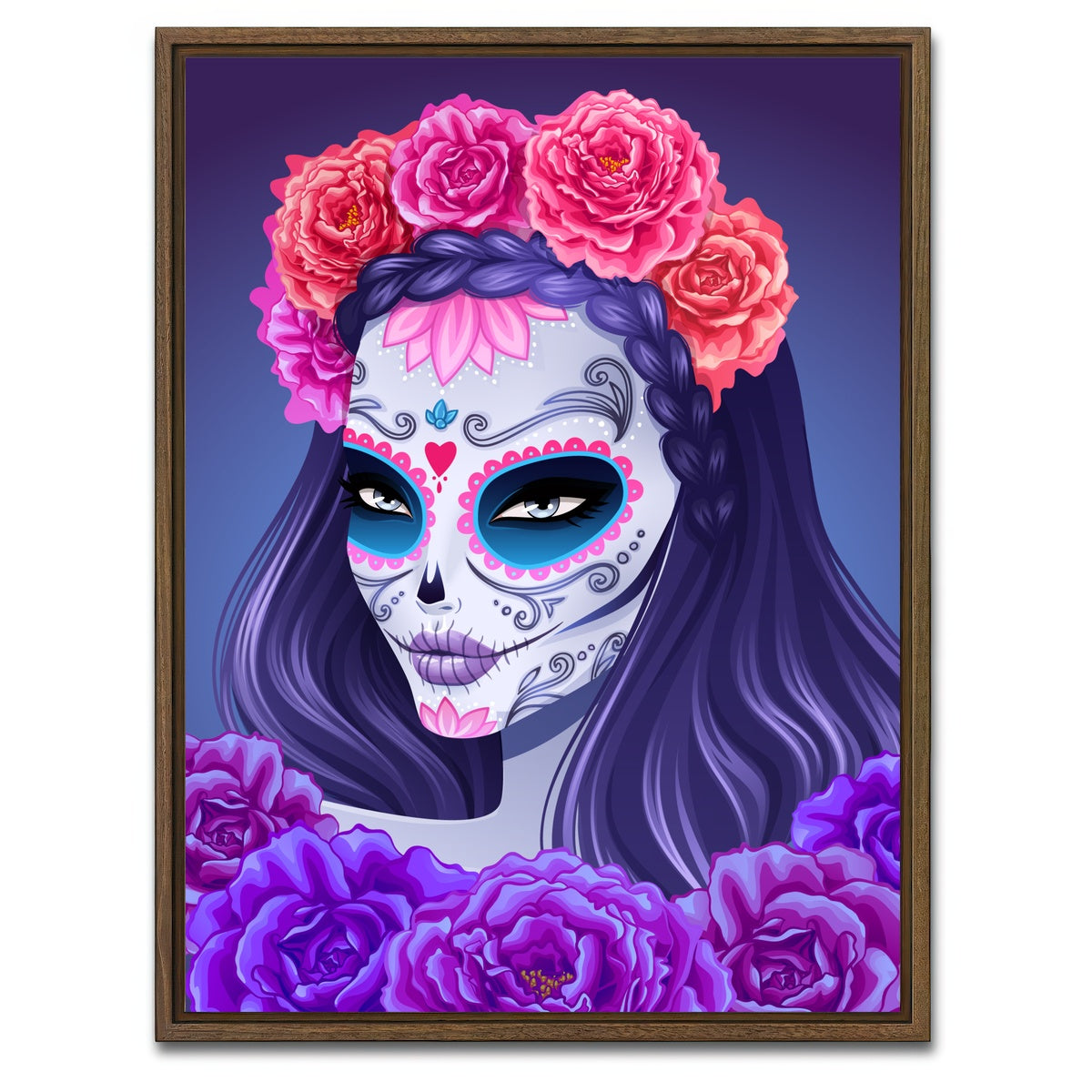 AUTO-MOCKUP WHITE | Sugar skull woman | 1 Piece | Walnut Framed Canvas | group=3x4