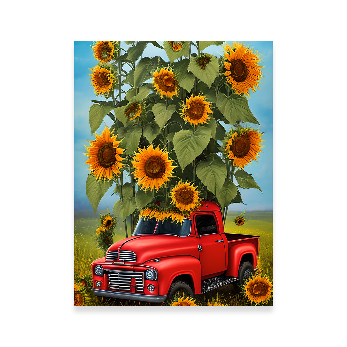 Sunflower Red Truck Wall Art