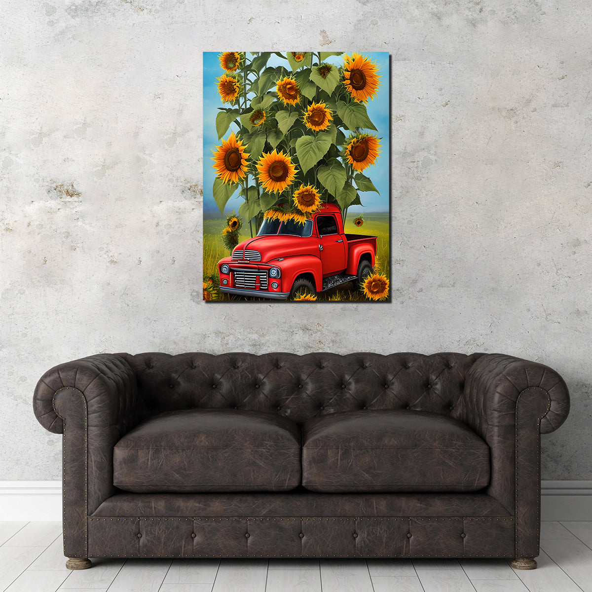 Sunflower Red Truck Wall Art