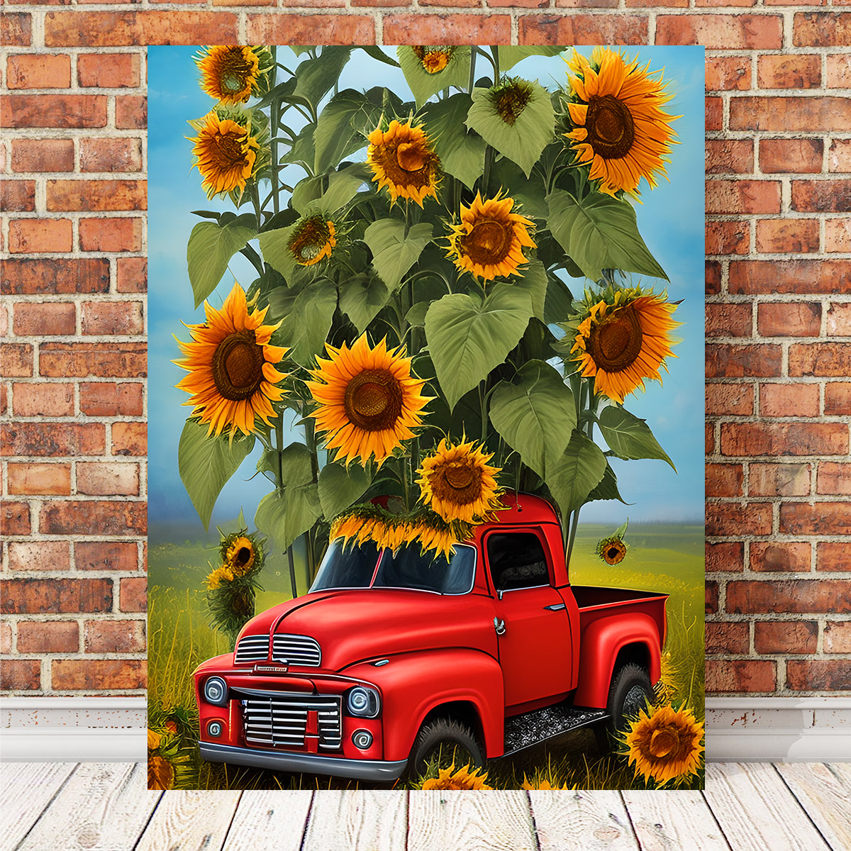 Sunflower Red Truck Wall Art