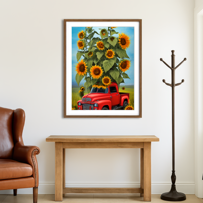 AUTO-MOCKUP ROOM | Sunflower Red Truck Wall Art
