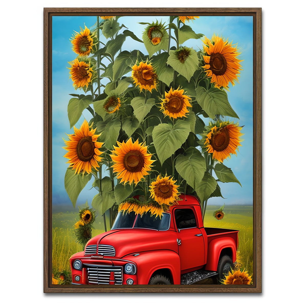 AUTO-MOCKUP WHITE | Sunflower Red Truck | 1 Piece | Walnut Framed Canvas | group=3x4
