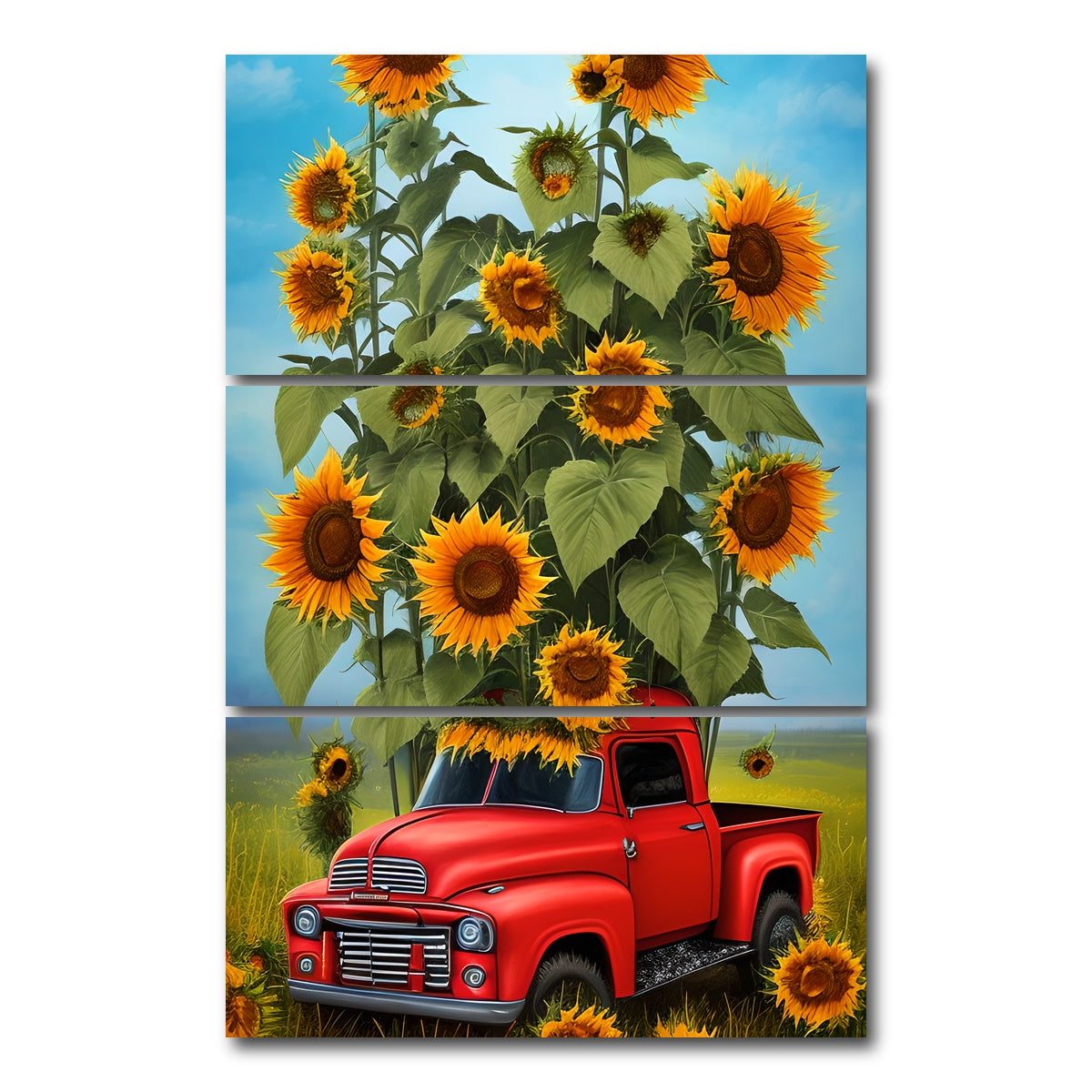 AUTO-MOCKUP WHITE | Sunflower Red Truck | 3 Piece | Gallery Wrap Canvas | group=12x24_stacked