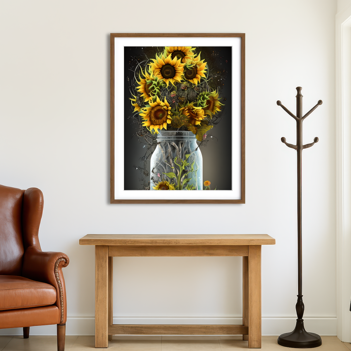 AUTO-MOCKUP ROOM | Sunflower in Mason Jar Wall Art