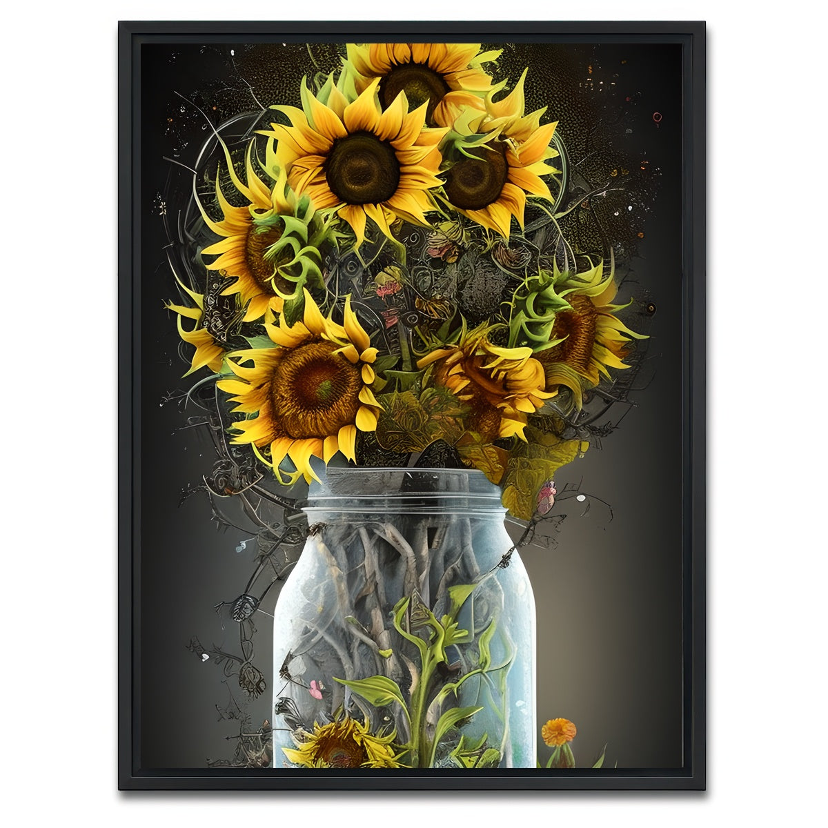 AUTO-MOCKUP WHITE | Sunflower in Mason Jar | 1 Piece | Black Framed Canvas | group=3x4