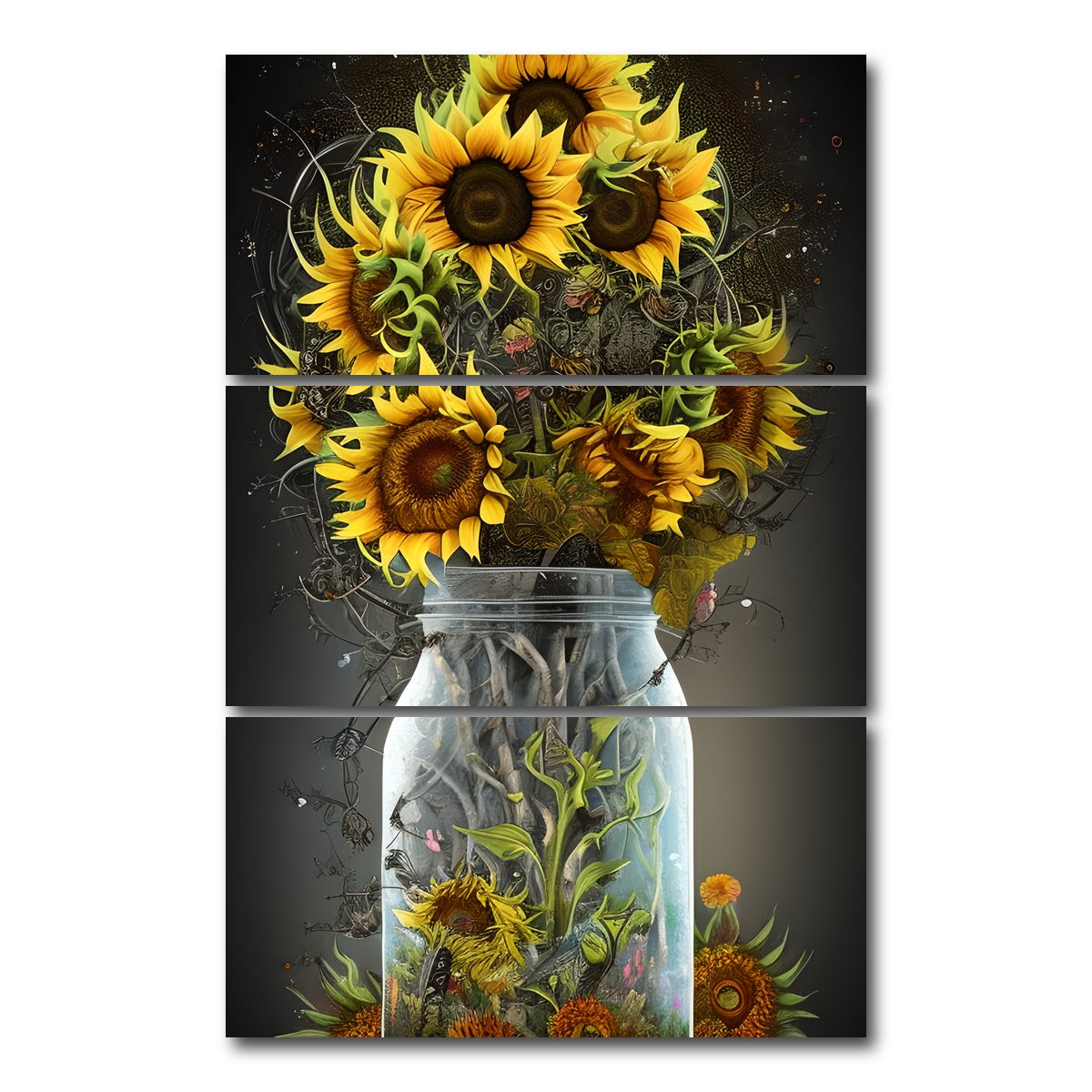 AUTO-MOCKUP WHITE | Sunflower in Mason Jar | 3 Piece | Gallery Wrap Canvas | group=12x24_stacked