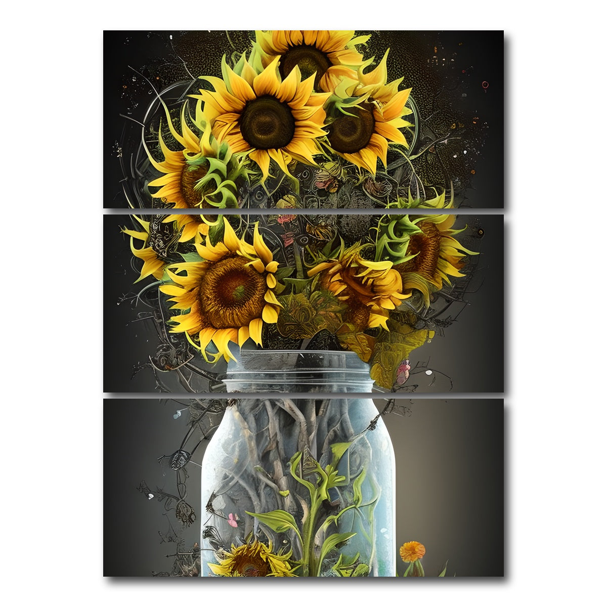 AUTO-MOCKUP WHITE | Sunflower in Mason Jar | 3 Piece | Gallery Wrap Canvas | group=8x18_stacked