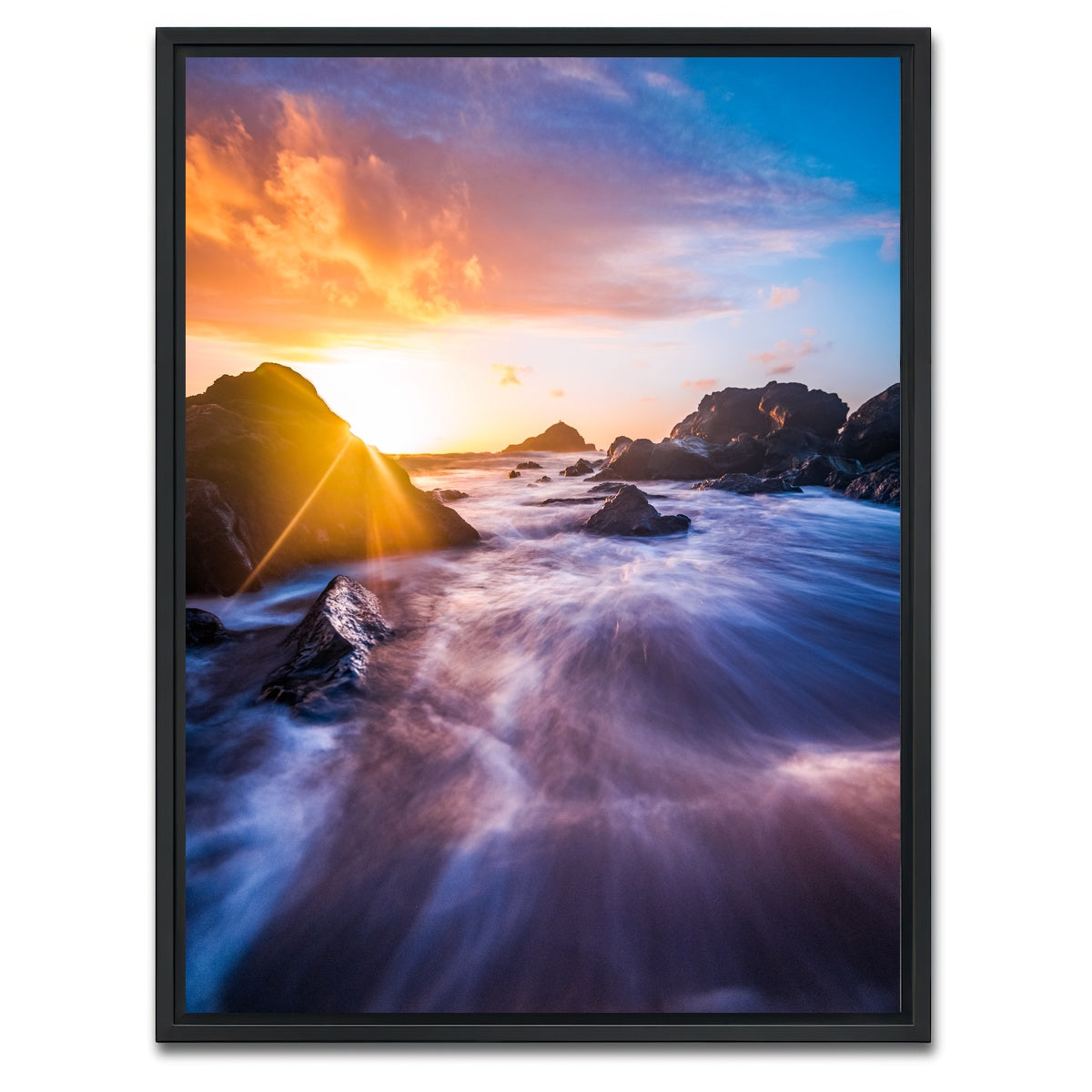 AUTO-MOCKUP WHITE | Sunrise Waves | 1 Piece | Black Framed Canvas | group=3x4