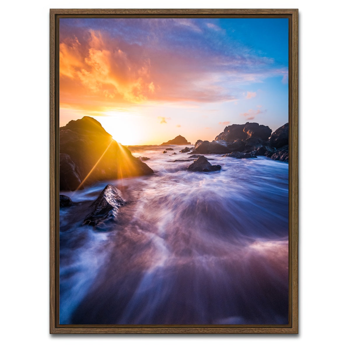AUTO-MOCKUP WHITE | Sunrise Waves | 1 Piece | Walnut Framed Canvas | group=3x4